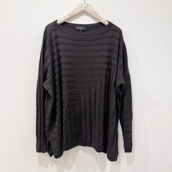 St. John 100% wool Ribbed Pattern super Lightweight Knit oversized sweater EUC - Picture 8 of 14